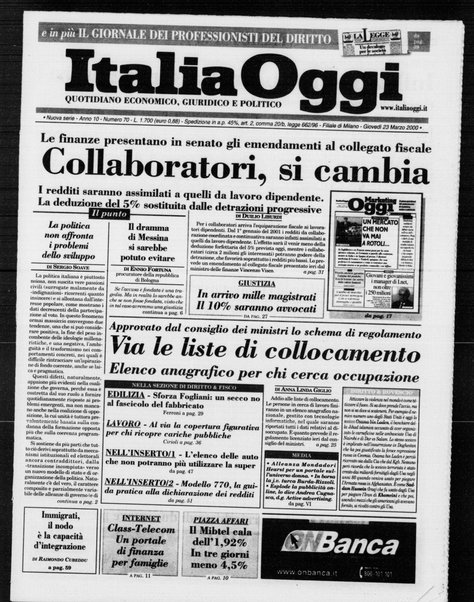 Italia oggi : quotidiano di economia finanza e politica